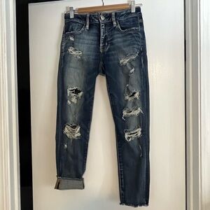 American Eagle Outfitters Dark Blue Distressed Boyfriend Jeans